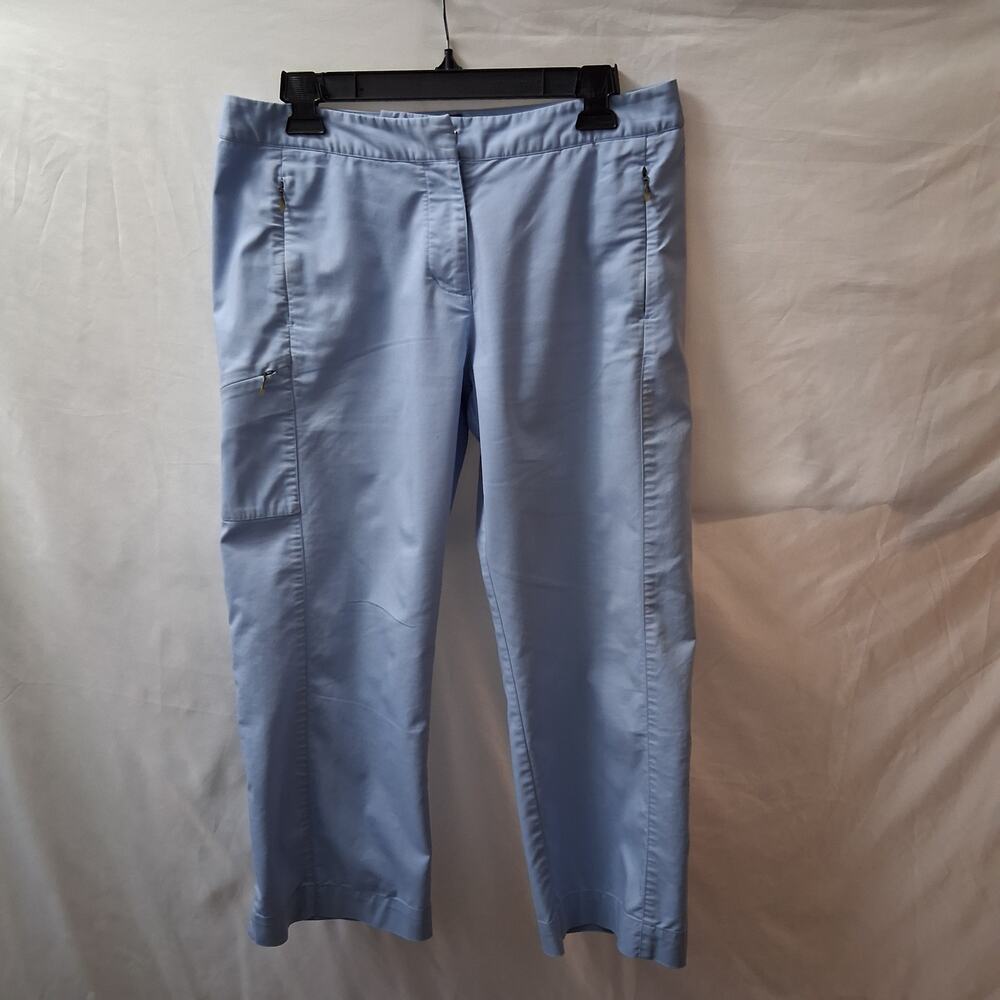 Adidas Women Golf Capri Pants Stretch Light Blue Athletic Cut Flat Front Size-8